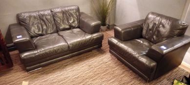 Two Piece Leather Sofa & Armchair Set