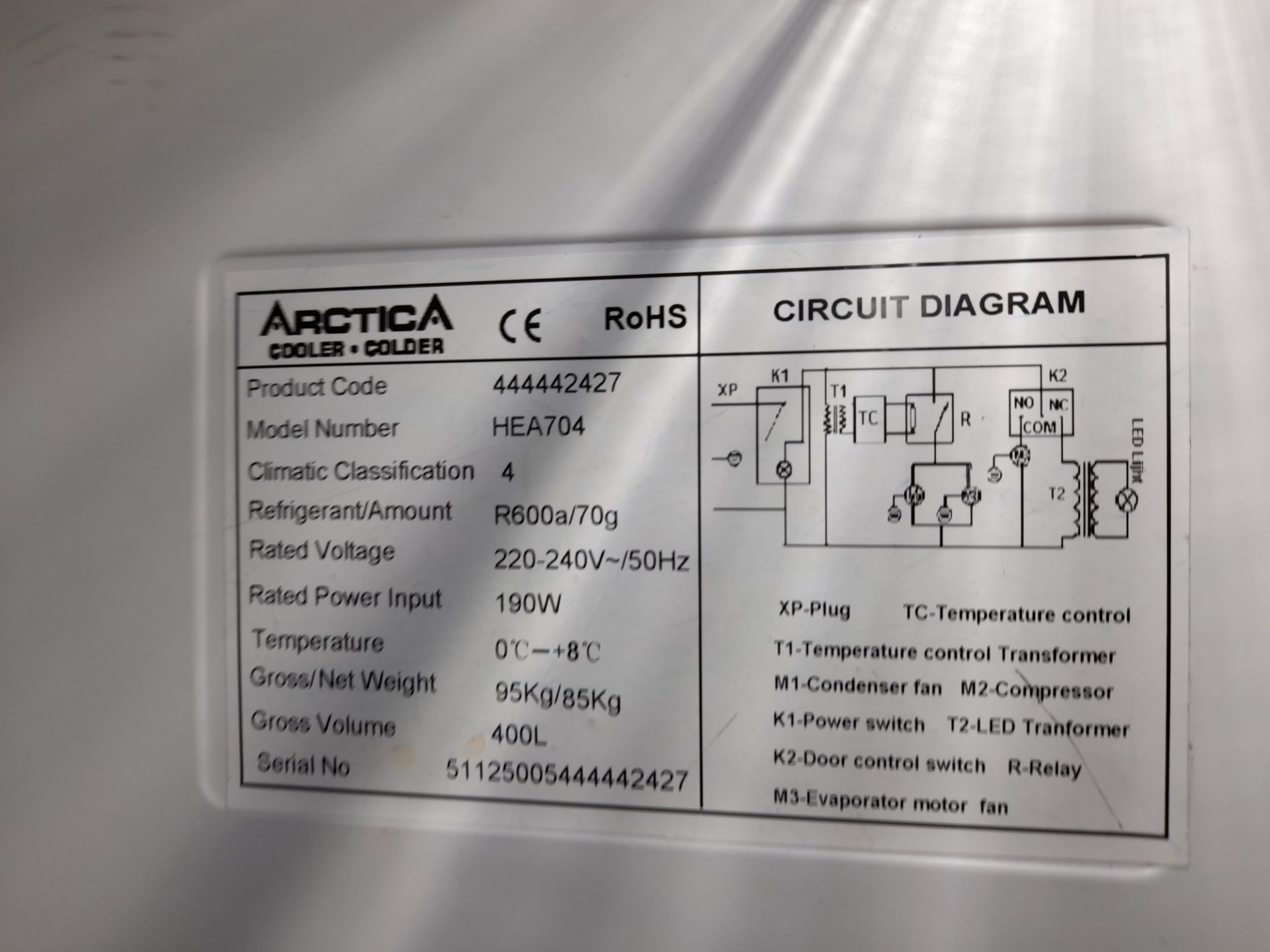 Arctica HEA704 upright refrigerator, and Bosch Economic low level freezer, to lower ground floor - Image 2 of 4