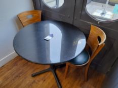 Circular dining table (Approximately 900), with 2 x dining chairs