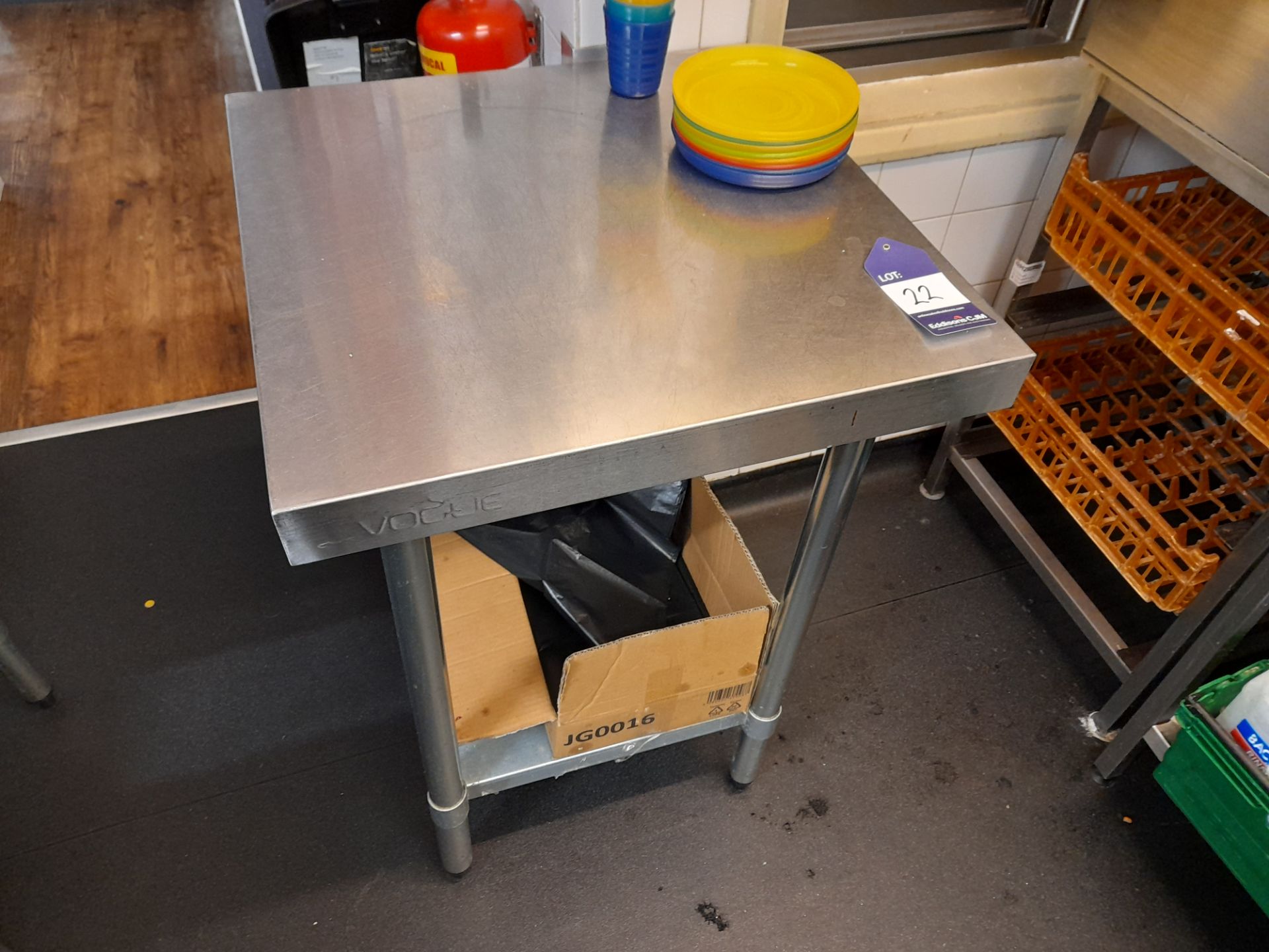 2 x Vogue stainless steel worktables (Approximately 600 x 600) - Image 2 of 2