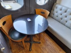 Circular dining table (Approximately 750), with 2 x dining chairs