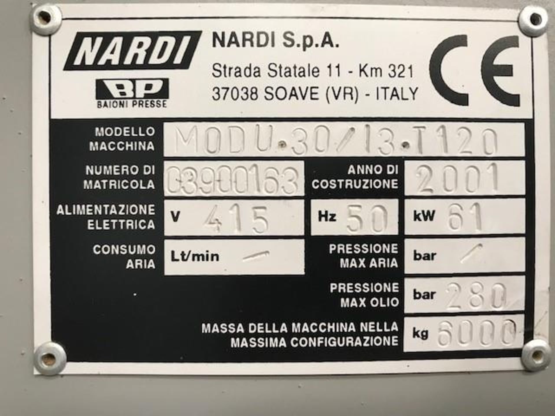 Nardi Modu. 30/10. T120 press s/n 03900163, YOM 2001, 4/5V 6000kg - Image 4 of 5