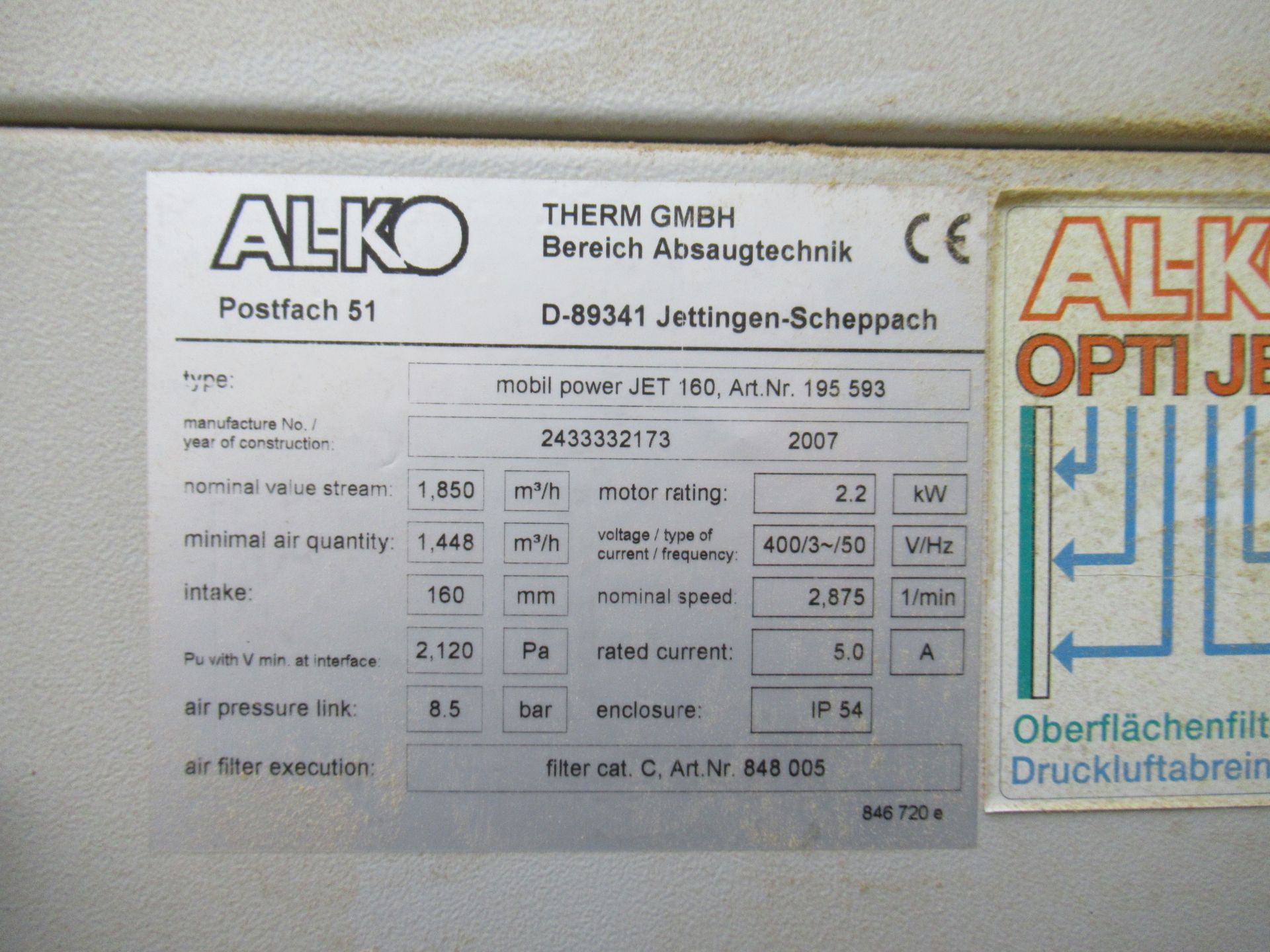 Alko Mobil Power Jet 160 extractor, 3ph - Image 6 of 7