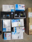 9 various HP LaserJet ink/toner cartridges to cardboard box