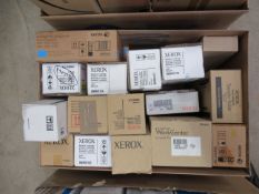 Approx. 16 Xerox HP LaserJet ink/toner cartridges to cardboard box
