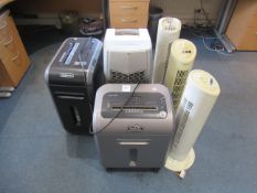 4x various office heaters and 2x Fellows paper shredders