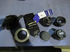 Camera accessories including 3x YongNuo 52mm lenses etc