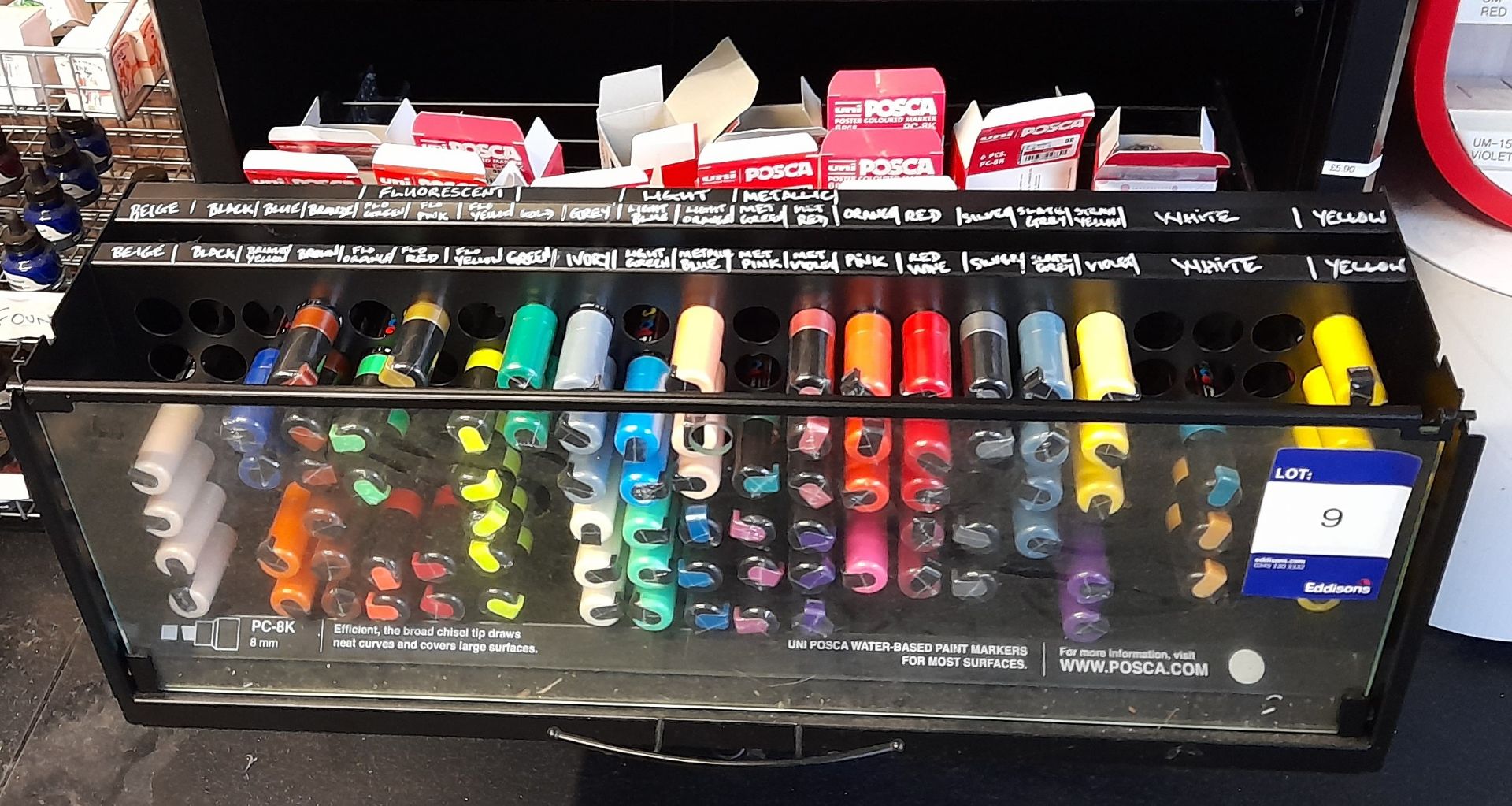 Assortment of Uni Posca PC-8K colour paint markers to drawer, various colours, approximately 120 x