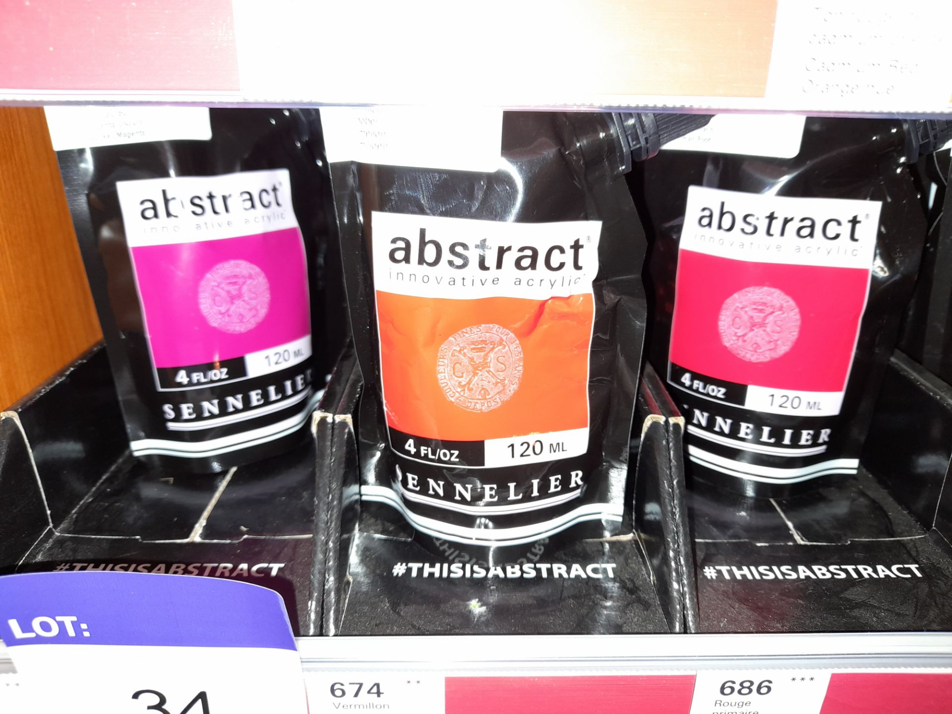 Assortment of Abstract matt acrylic paints to shelf, various colours, approximately 20 x packs - Image 2 of 3