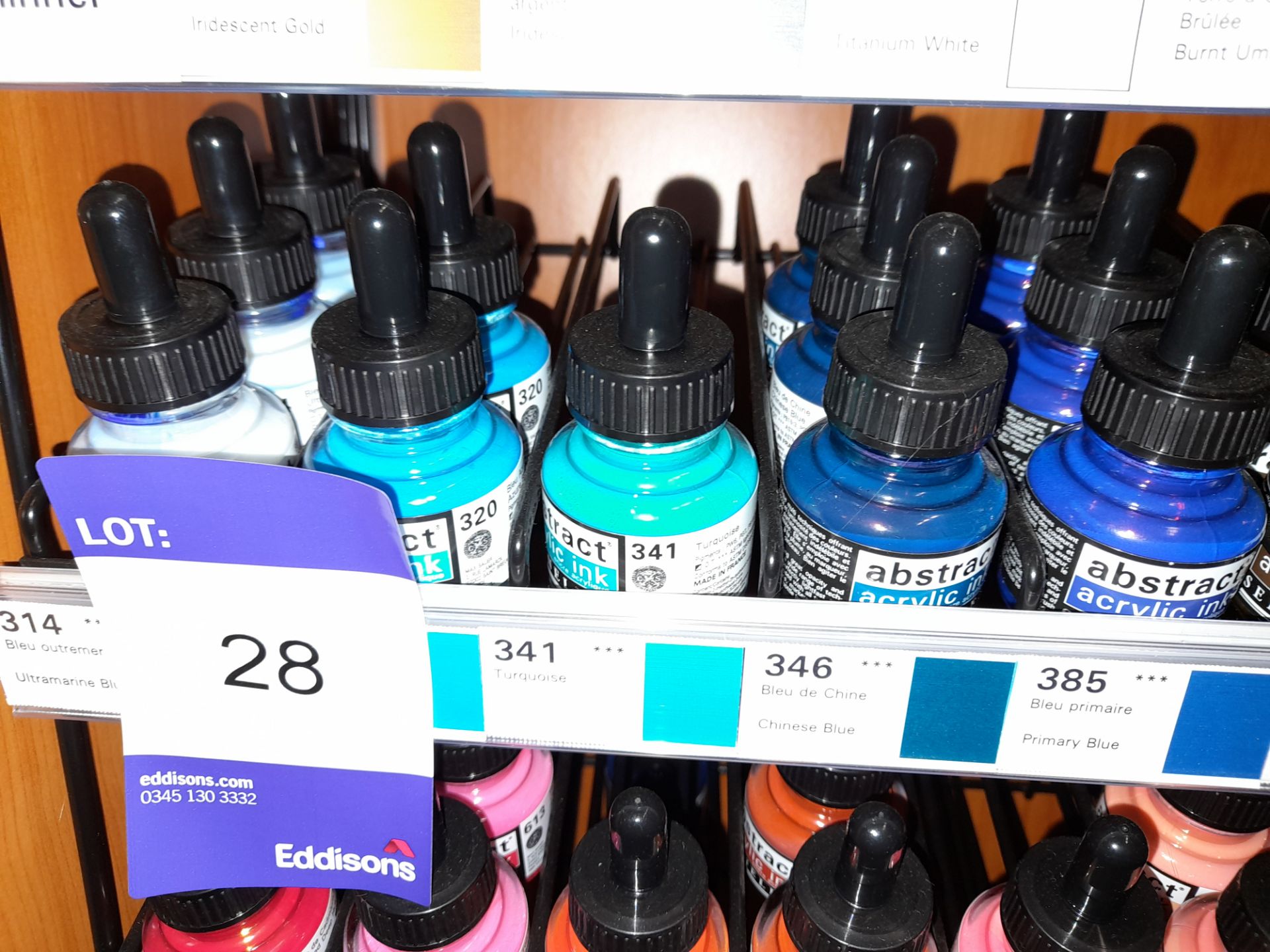 Assortment of Abstract acrylic inks to shelf, various colours, approximately 24 x bottles, RRP £5.95 - Image 2 of 3