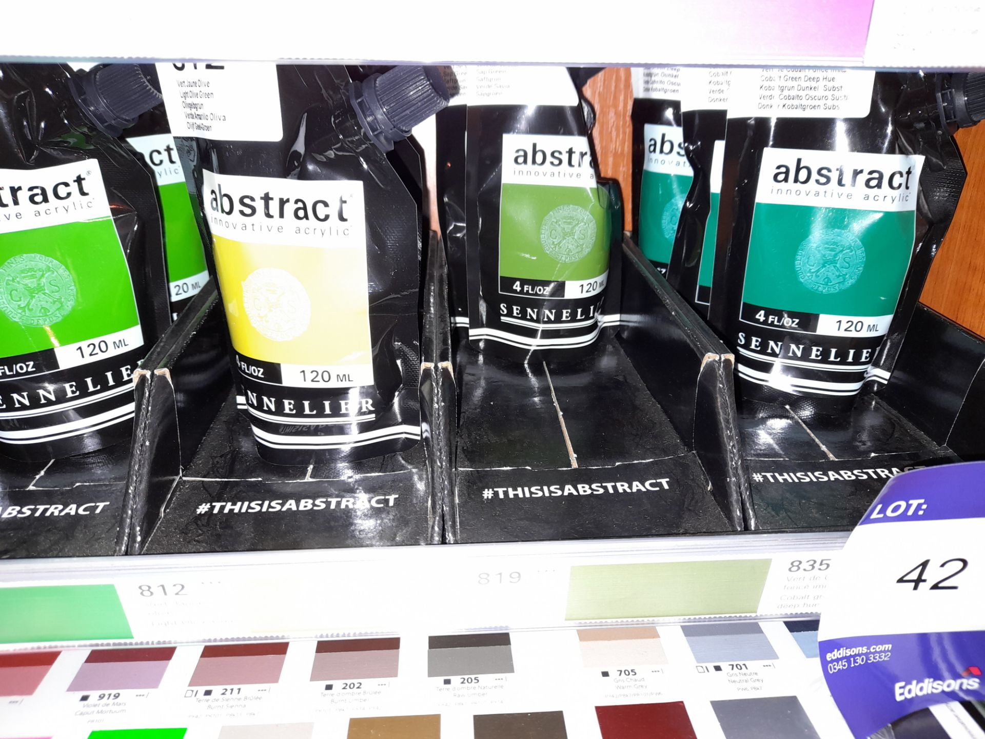 Assortment of Abstract matt acrylic paints to shelf, various colours, approximately 20 x packs - Image 2 of 3