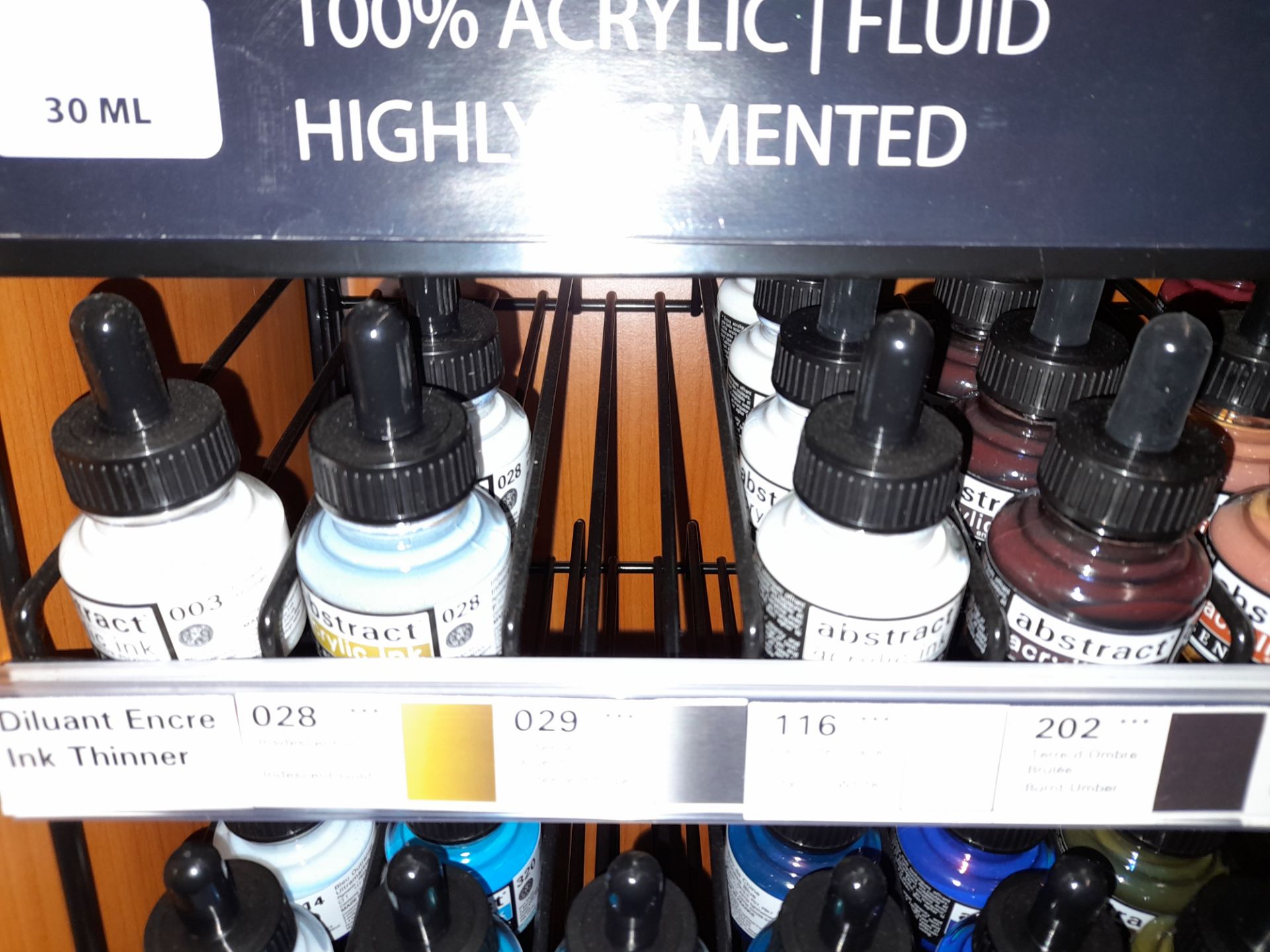 Assortment of Abstract acrylic inks to shelf, various colours, approximately 24 x bottles, RRP £5.95 - Image 2 of 3