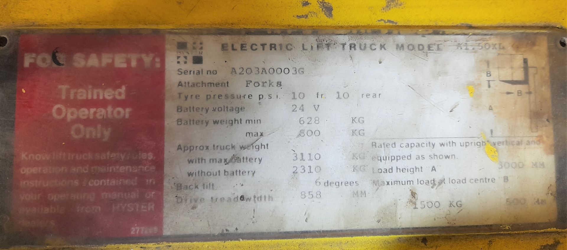 Hyster A1.50XL electric lift truck, Serial Number A203A0003G, Hours 5940 - Image 5 of 9