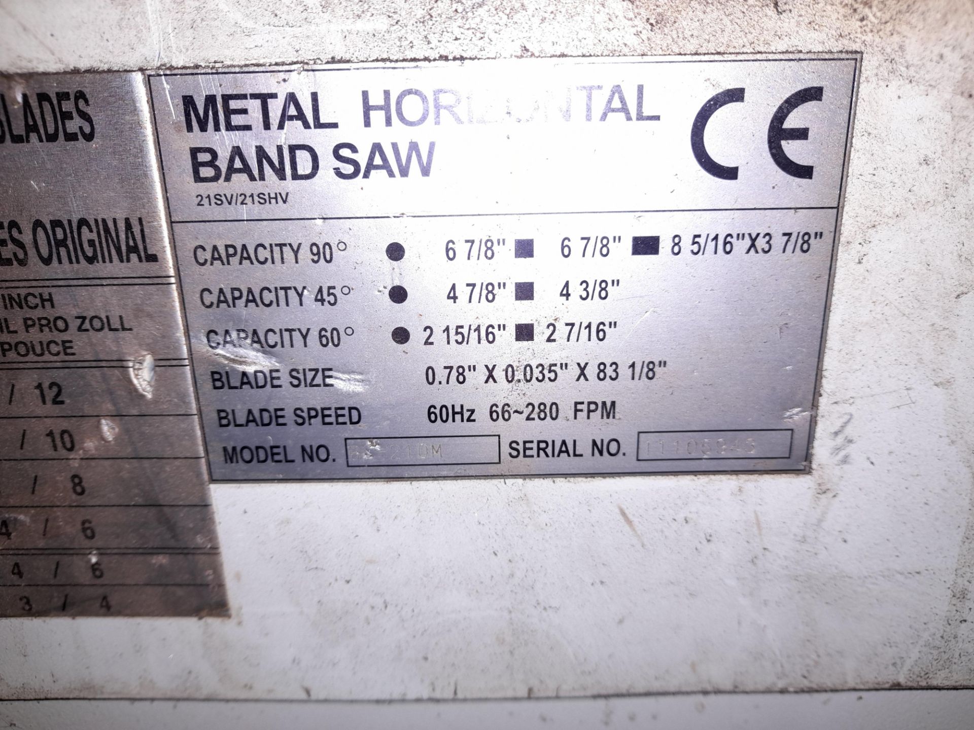 Baileigh BS-210M metal horizontal band saw, Serial Number 11105943 - Image 4 of 4