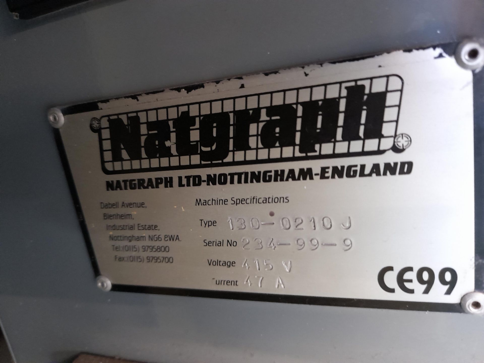 Natgraph type 130-0210J UV Dryer, serial number 234-99-9, lamp hours 7889, belt width 1100mm - Image 7 of 8