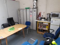 Contents to Canteen Area to include 6x lockers, dining chair, LG microwave oven, Kettle,