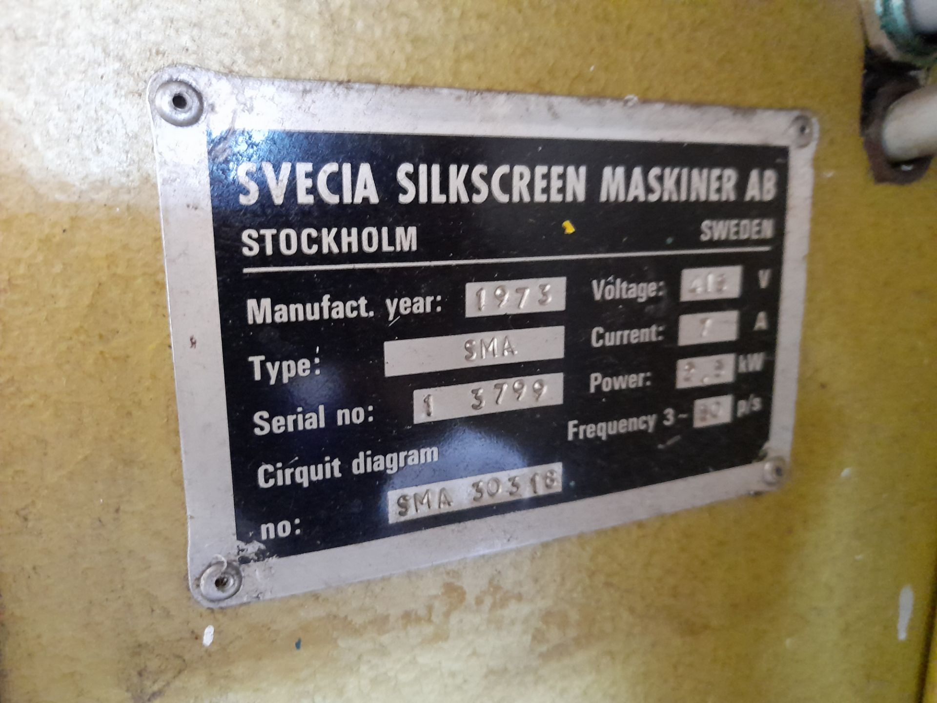 Svecia Silkscreen Maskiner AB type SMA Screen Printer, circa max size 46” x 58”, serial number 1 - Image 6 of 7