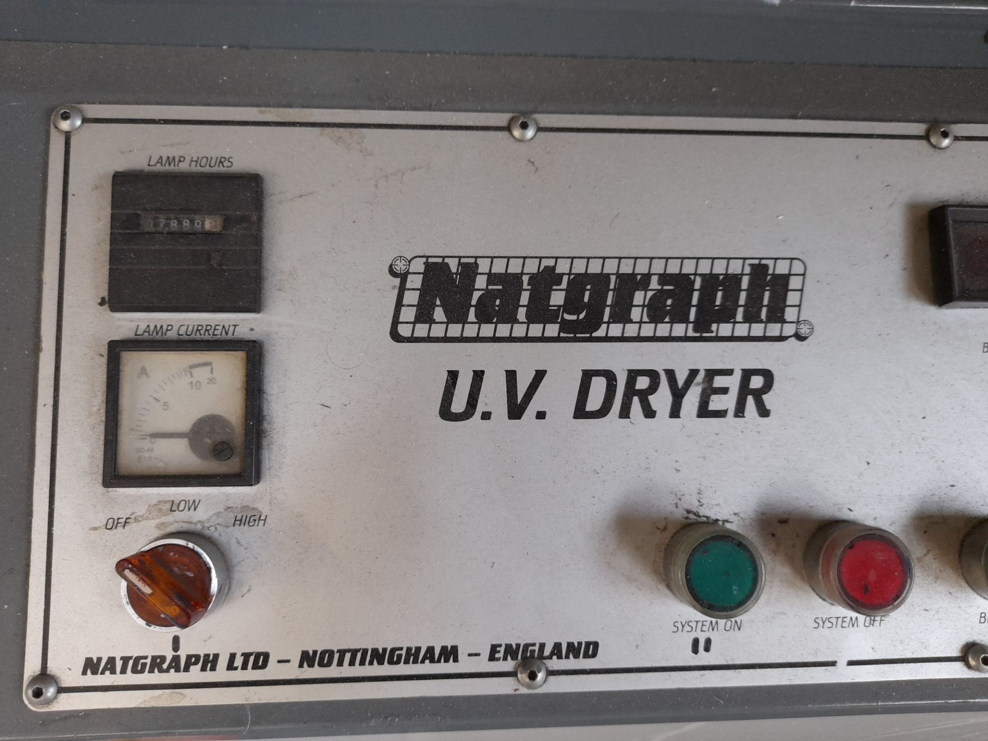 Natgraph type 130-0210J UV Dryer, serial number 234-99-9, lamp hours 7889, belt width 1100mm - Image 5 of 8