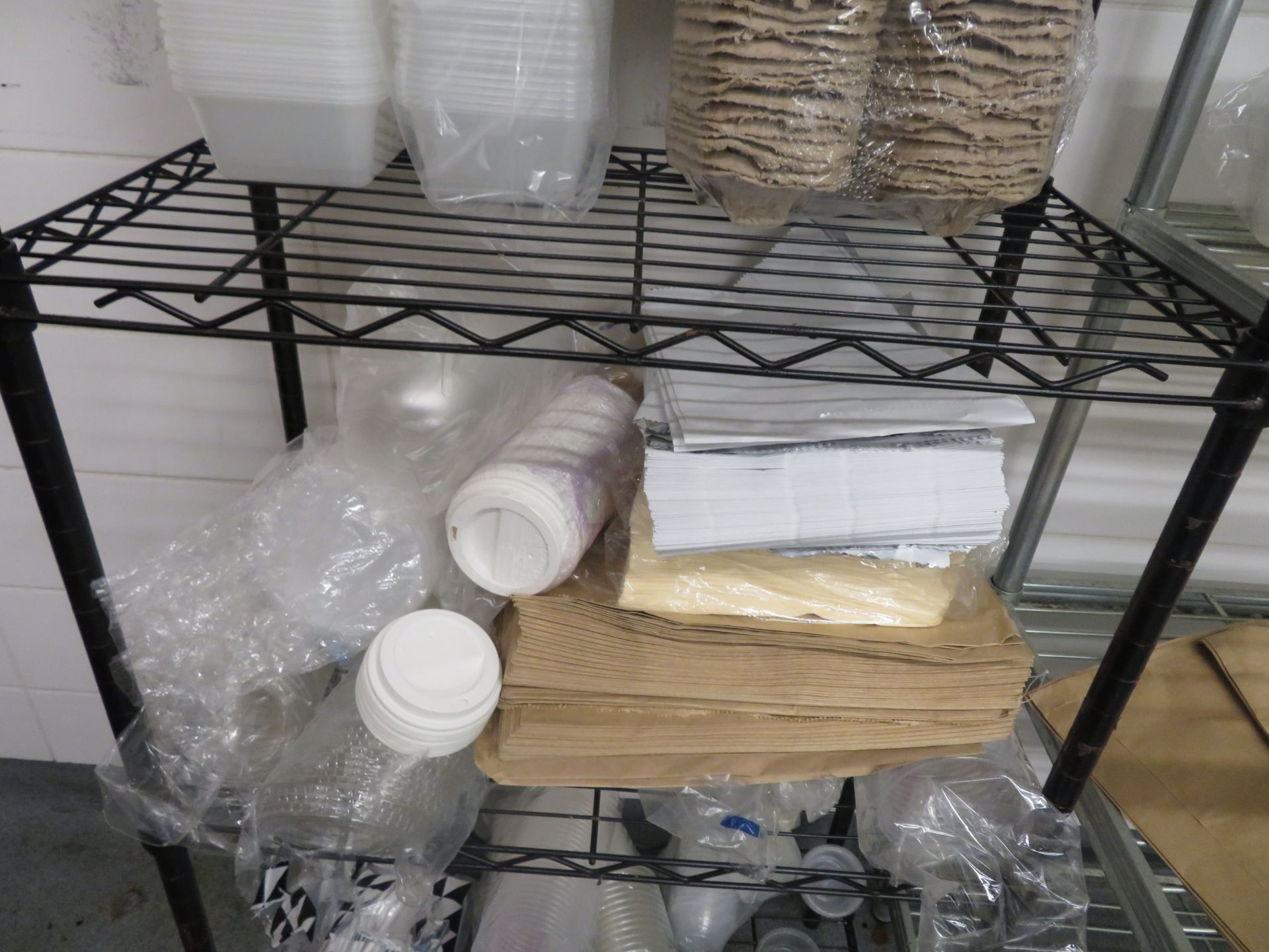 3 x Wire Shelf Units and a Qty of Take-Away Food Packaging - Image 7 of 7