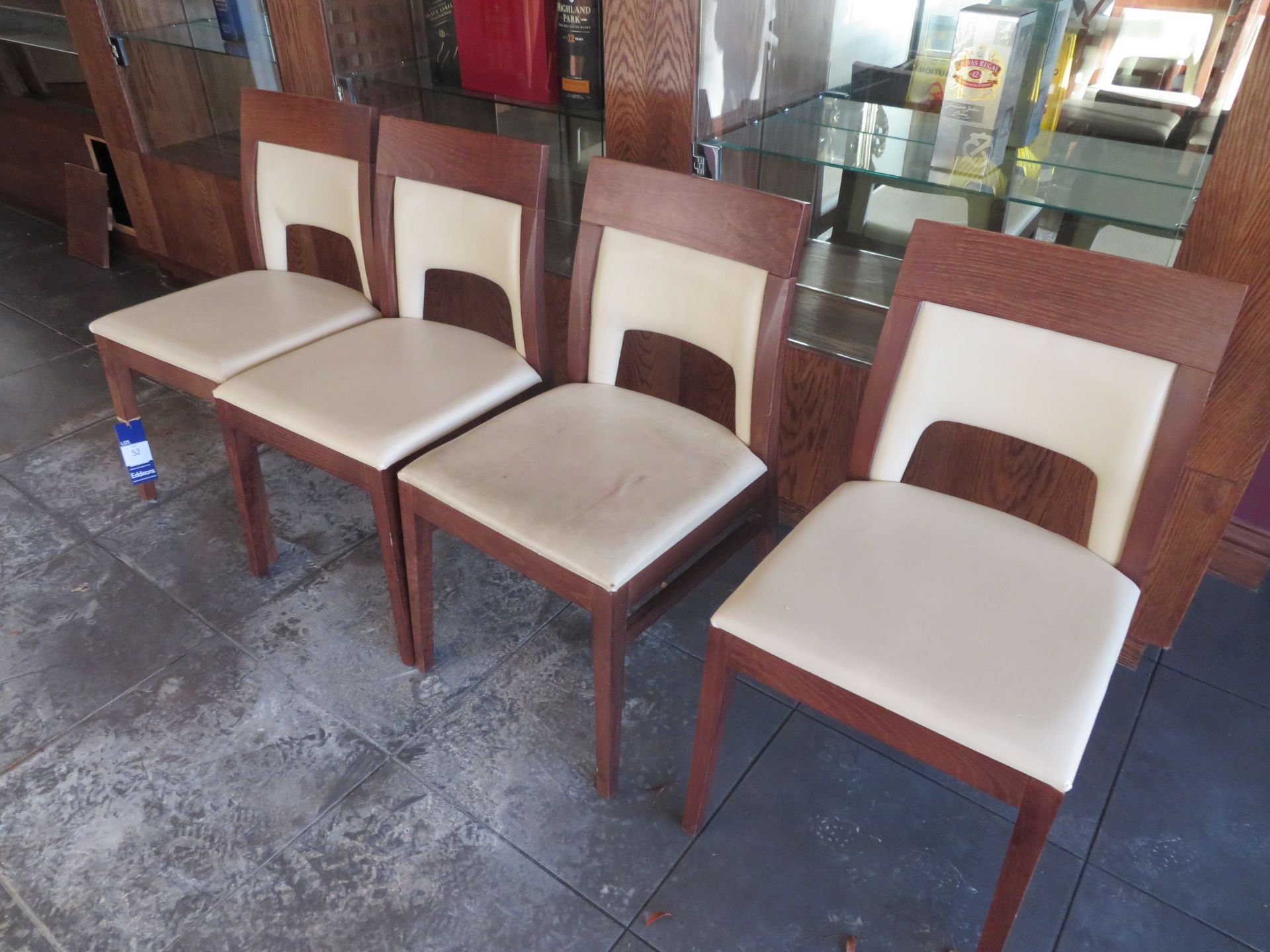 4 x Cream Upholstered Darkwood Framed Dining Chairs - Image 2 of 2