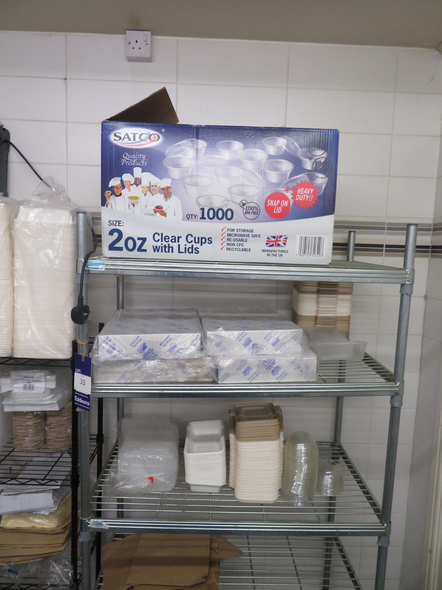 3 x Wire Shelf Units and a Qty of Take-Away Food Packaging - Image 2 of 7