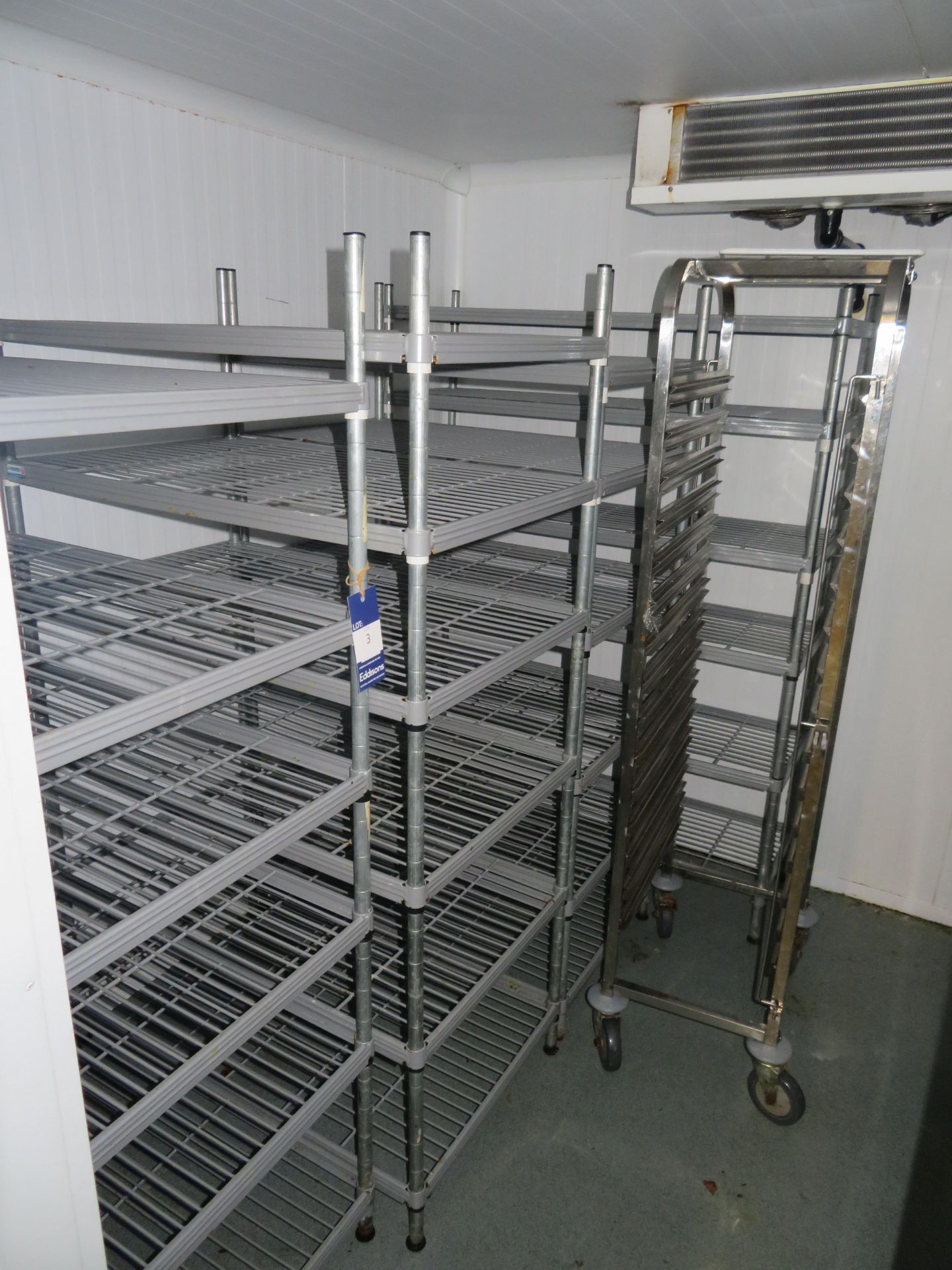 4 x Wire Storage Racks and a Stainless Steel Tray Trolley