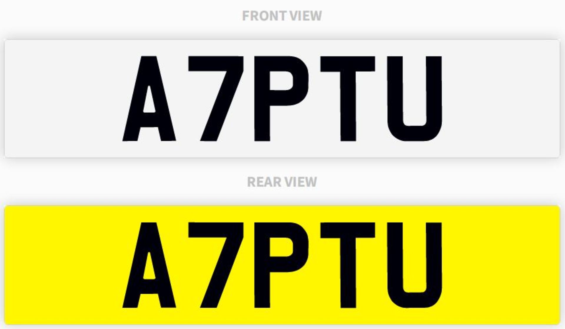 Cherished registration number A7PTU NB: This registration can only be supplied onto a vehicle. We