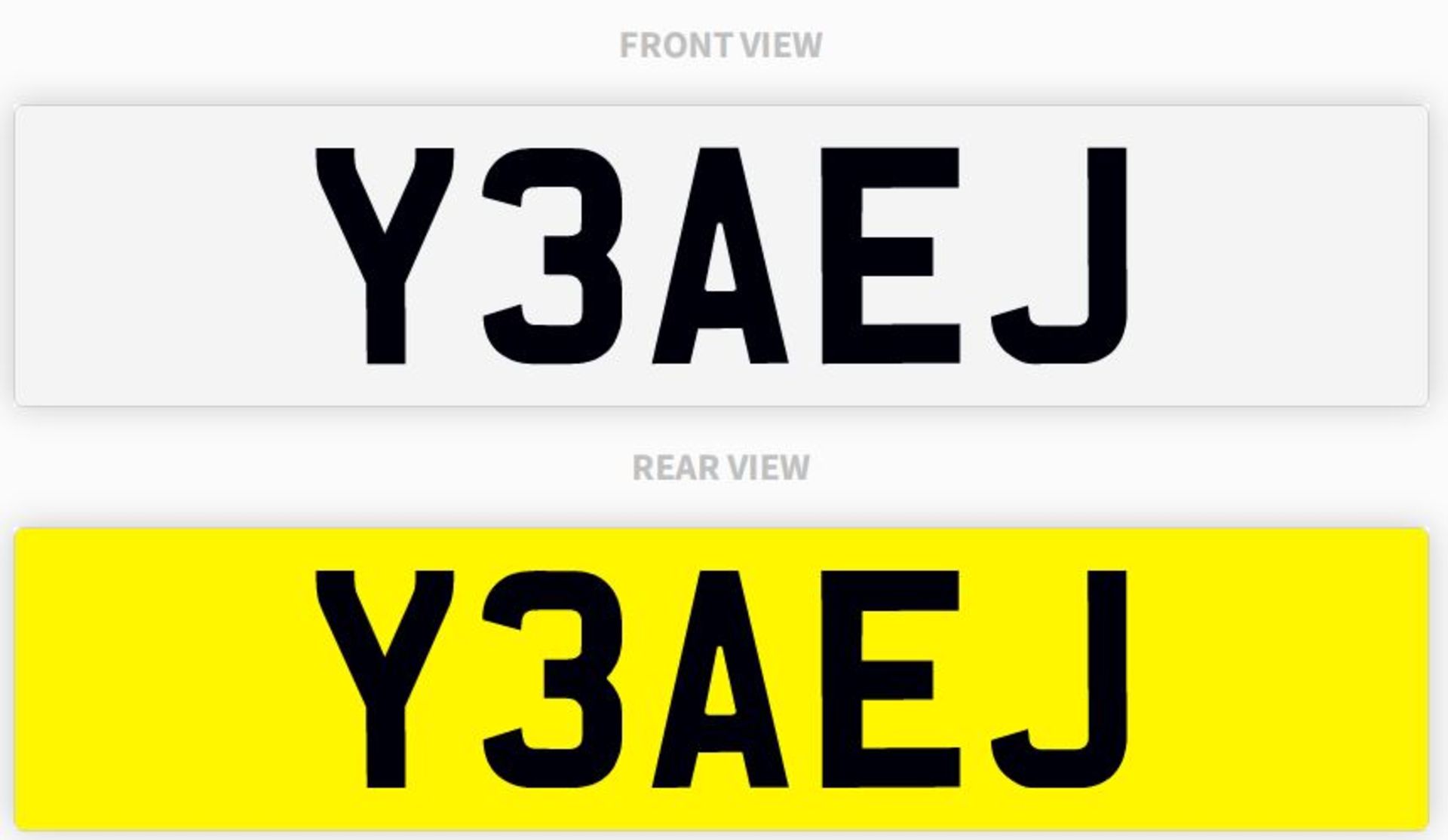 Cherished registration number Y3AEJ NB: This registration can only be supplied onto a vehicle. We