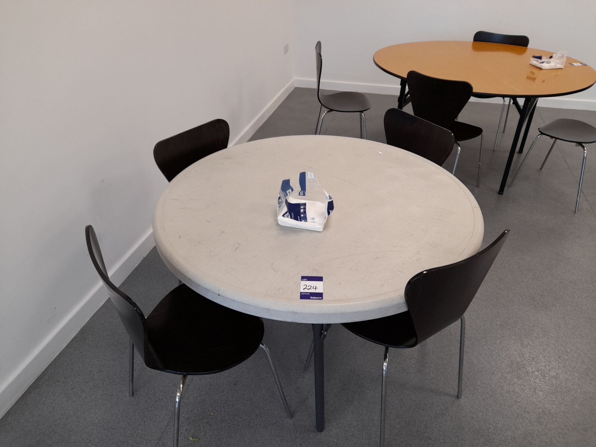 3 x Various circular canteen tables, with 11 x assorted chairs - Image 2 of 4
