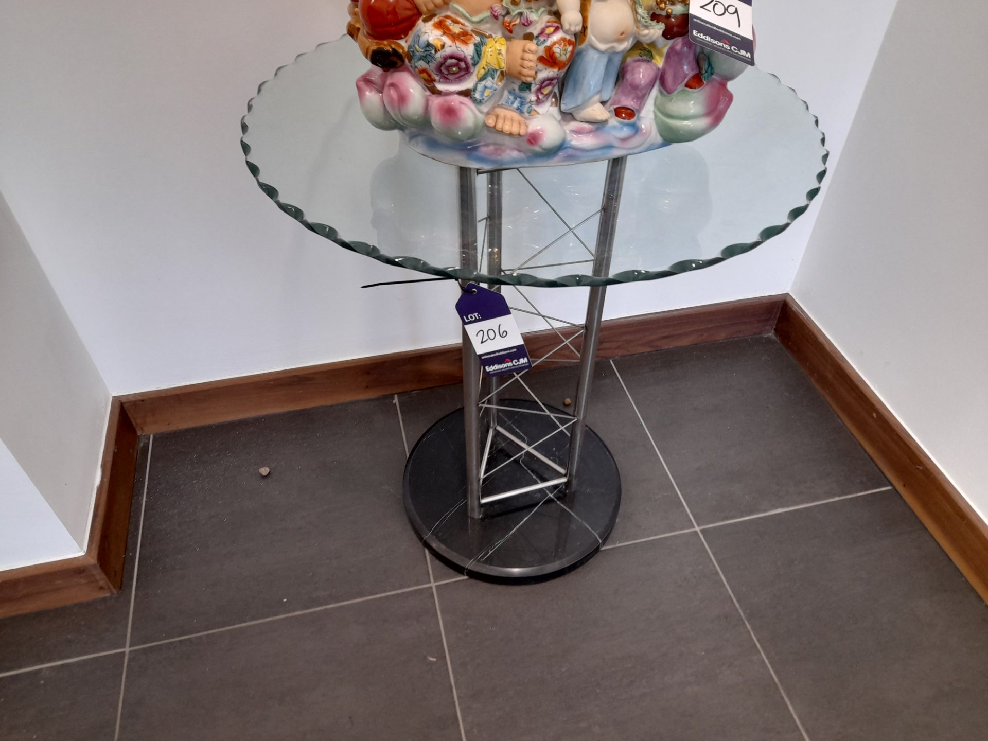 Contemporary glass topped, marble based reception table