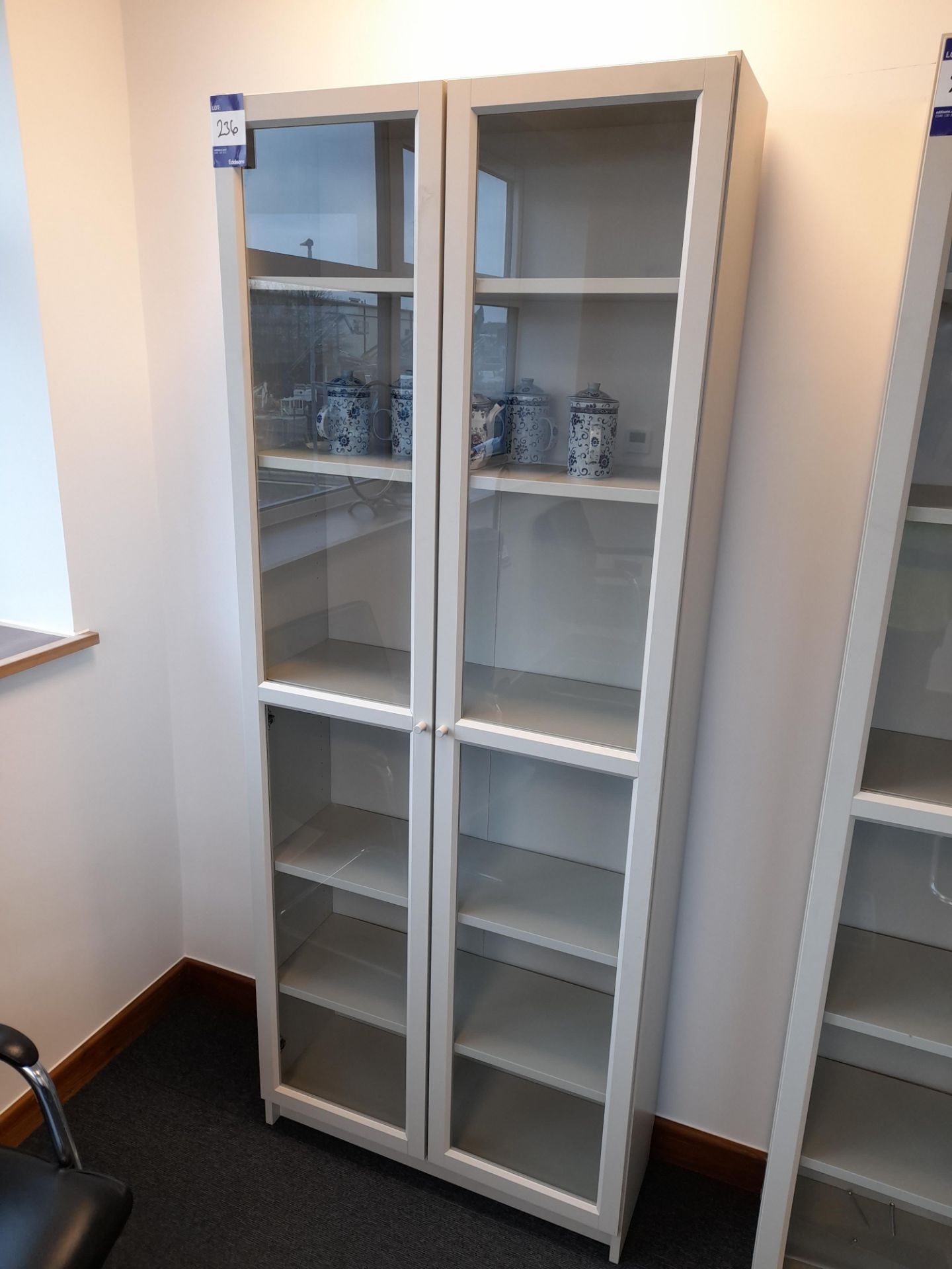 5 Shelved double glazed door cabinet, duck egg blue (2020 x 800 x 300), to first floor boardroom (