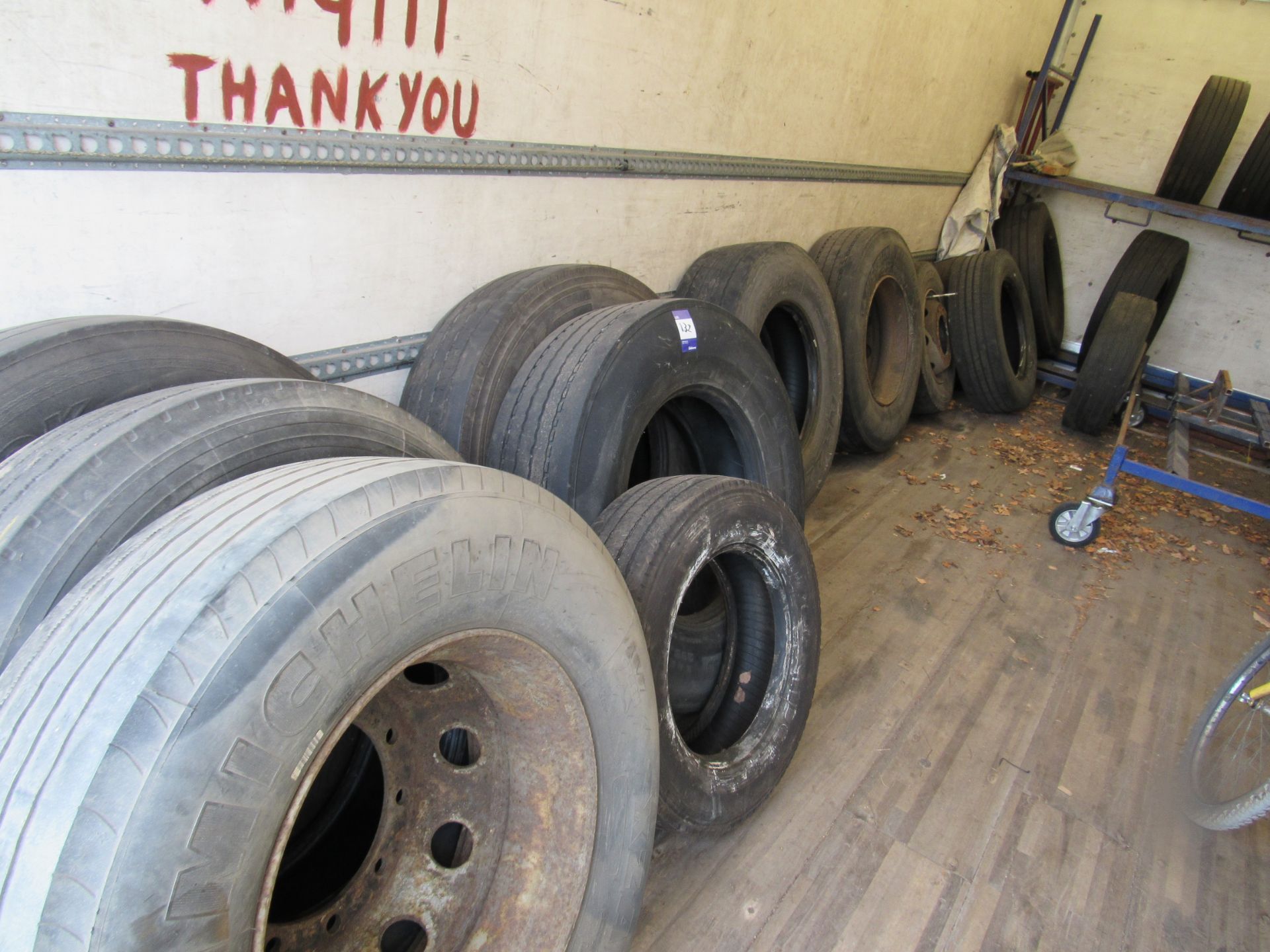 Quantity of Various Tyres, approx. 17 (some scrap), with 2 x Tyre Racks - Image 2 of 3