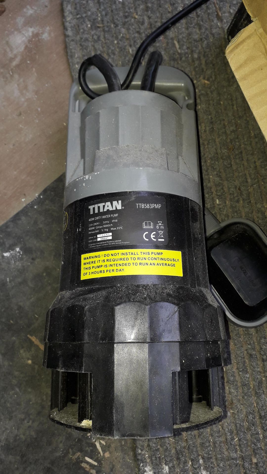Titan TTB583PMP 400w Submersible Dirty Water Pump, S/N 000485, 240v - Image 2 of 2