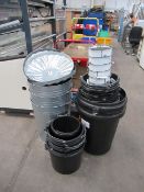 Qty of metal/plastic bins and buckets