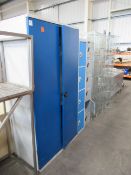 Utility cabinet, four person and six person lockers (no keys) and four multi-person wire lockers