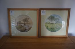 2 x Various Framed and Glazed Prints (325mm x 325mm), 1 cracked