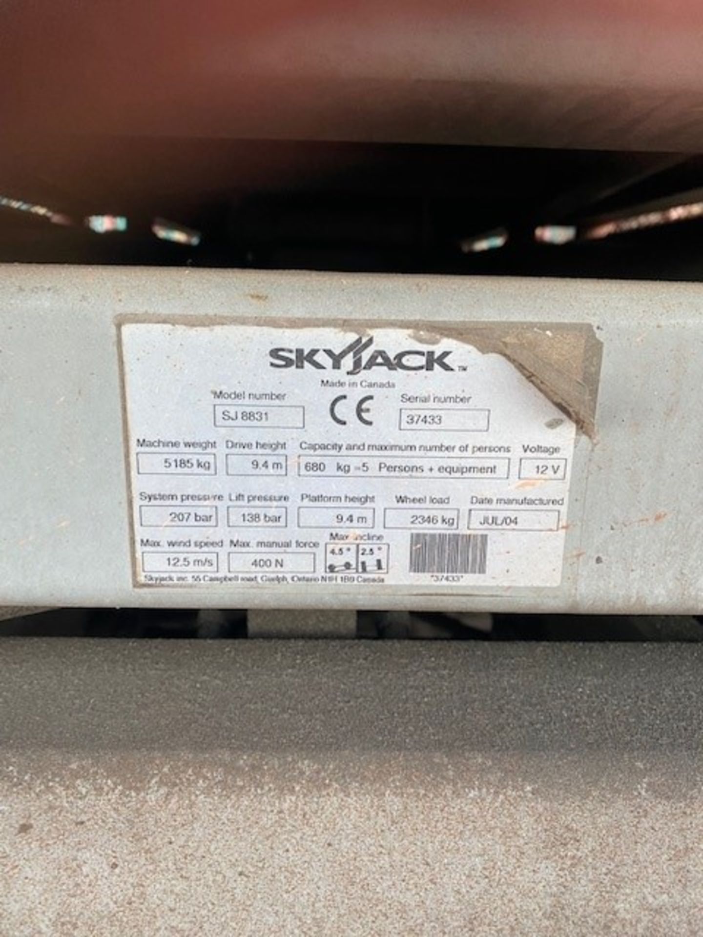 Skyjack SJ8831 mobile elevating work platform, YOM 2004, S.W.L 680Kg - Image 9 of 10