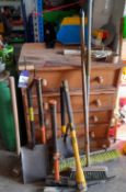 Assortment of hand tools, including sledgehammers