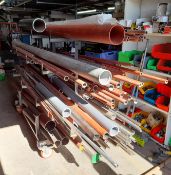Mobile pipe rack and contents, to include assortment of various pipe