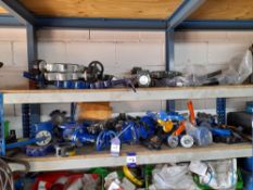 Assortment of flap and butterfly valves, to top 2 shelves