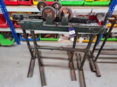 Pair of steel fabricated trestles, with rollers