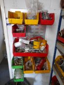 Assortment of fixings to linbins to wall rack, and bin