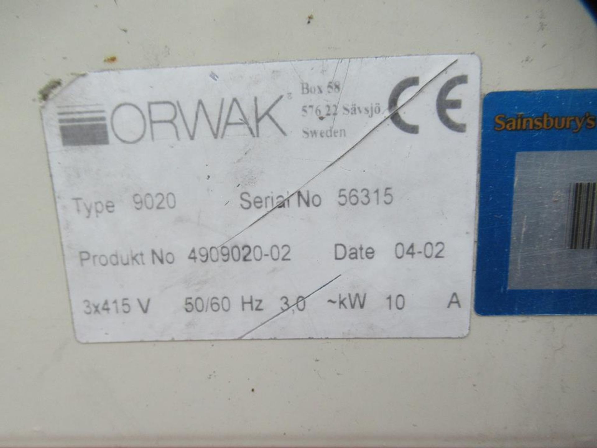 Orwak 9020S triple chamber baler (s/n 040256315) 400V, 50/60Hz, 3Kw - Image 7 of 10