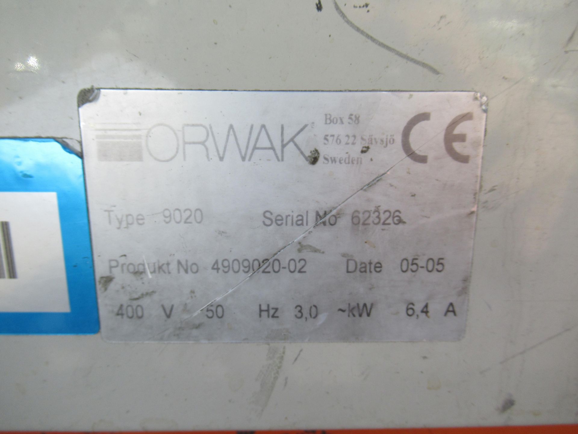 Orwak 9020 Triple chamber baler (s/n 62326) 400V, 50Hz, 3Kw - Image 3 of 8