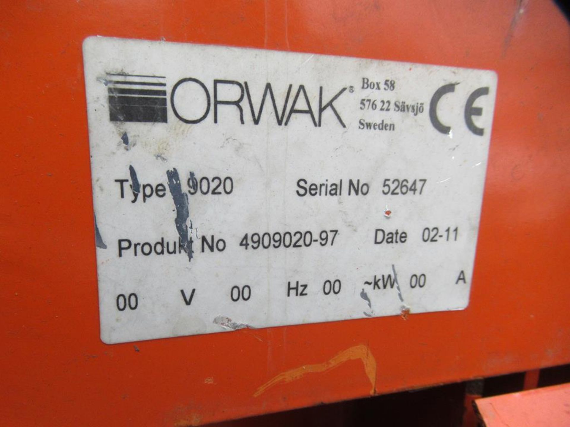 Orwak 9020S triple chamber baler (s/n 040256315) 400V, 50/60Hz, 3Kw - Image 8 of 10