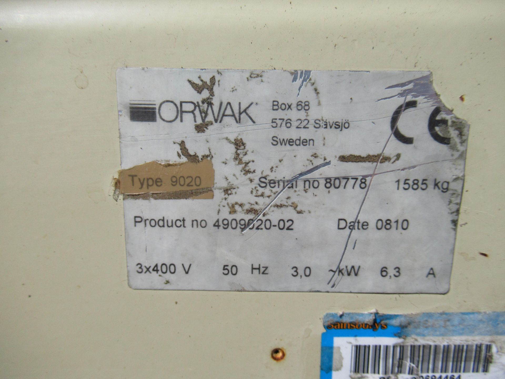 Orwak 9020S Triple chamber baler (s/n 80778) 400V, 50/60Hz, 3Kw - Image 7 of 10