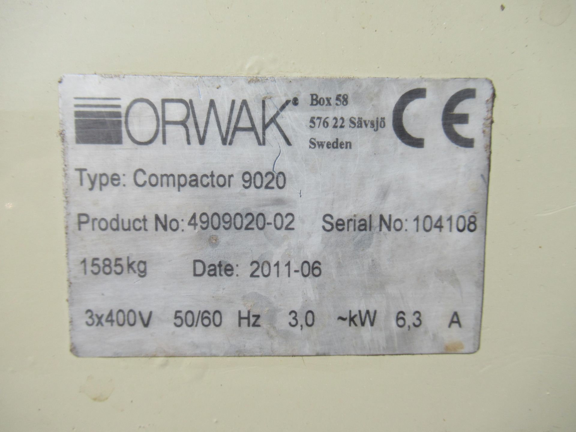 Orwak 9020S Triple chamber baler (s/n 104108) 400V, 50/60Hz, 3Kw - Image 4 of 9