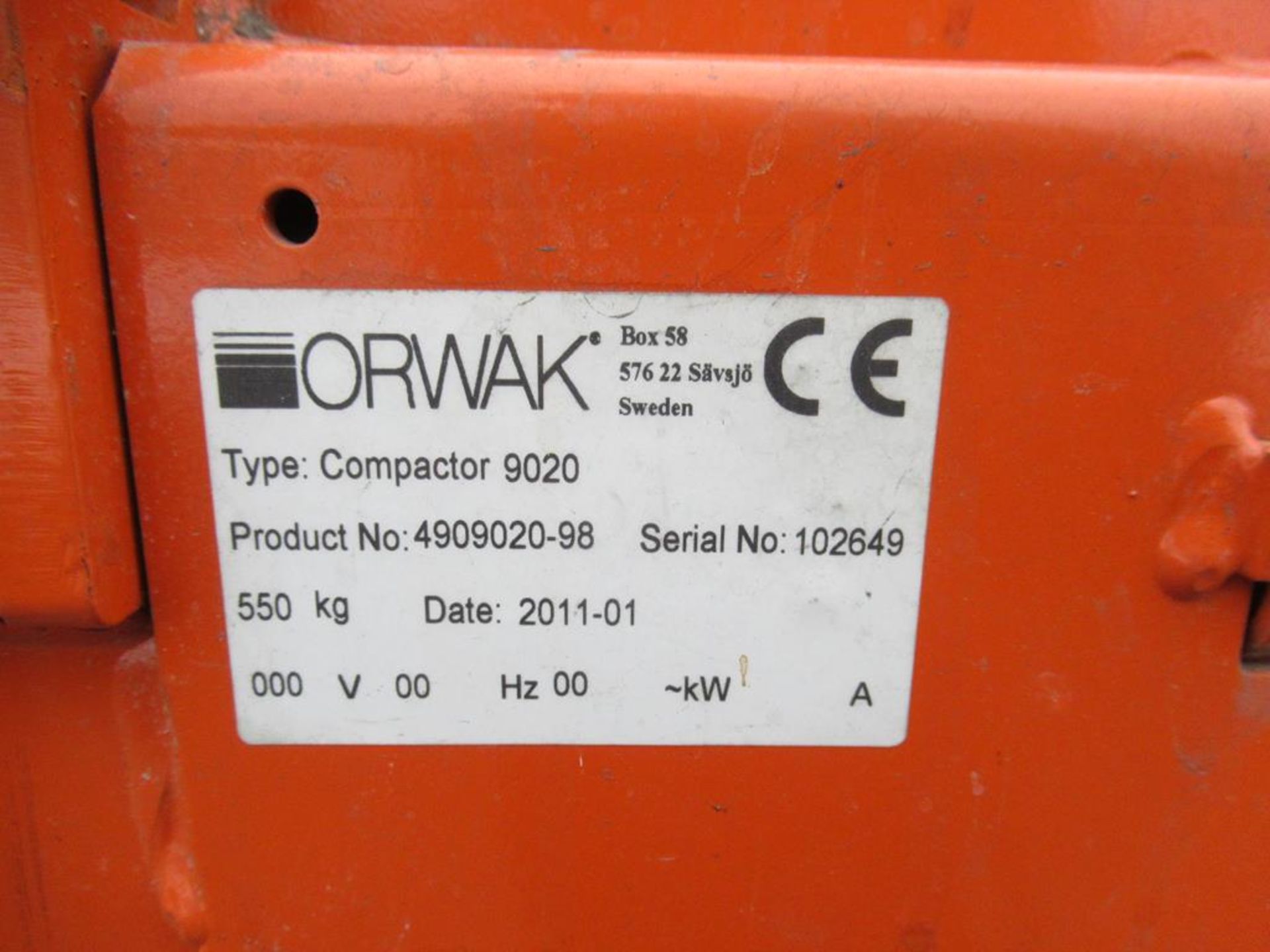 Orwak 9020S triple chamber baler (s/n 110112799) 400V, 50/60Hz, 3Kw - Image 8 of 10