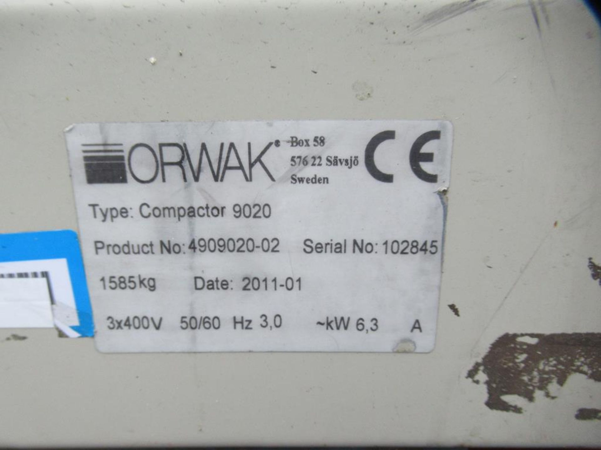 Orwak 9020S triple chamber baler (s/n 1101102845) 400V, 50/60Hz, 3Kw - Image 8 of 11