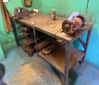 2 Steel Fabricated Welding Benches, One fitted with Columbian Vice & Sealey Bench Grinder